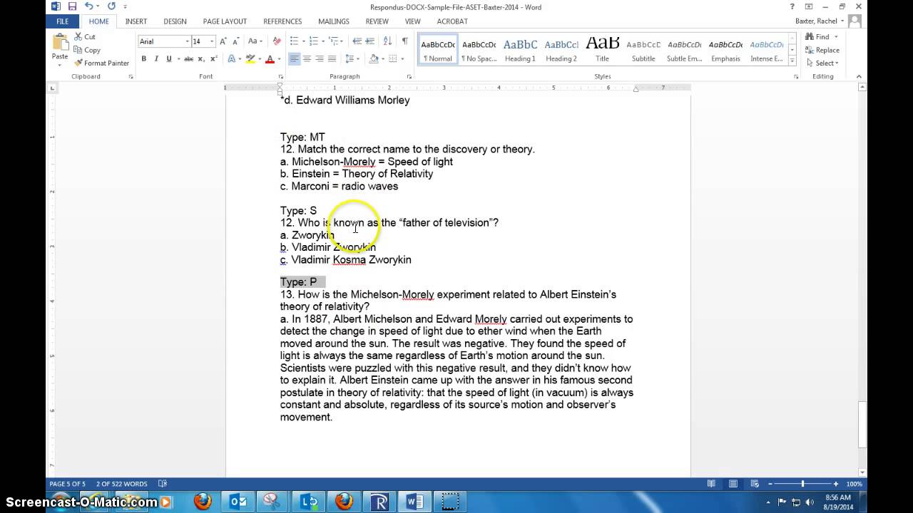 Create a Respondus test in MS word