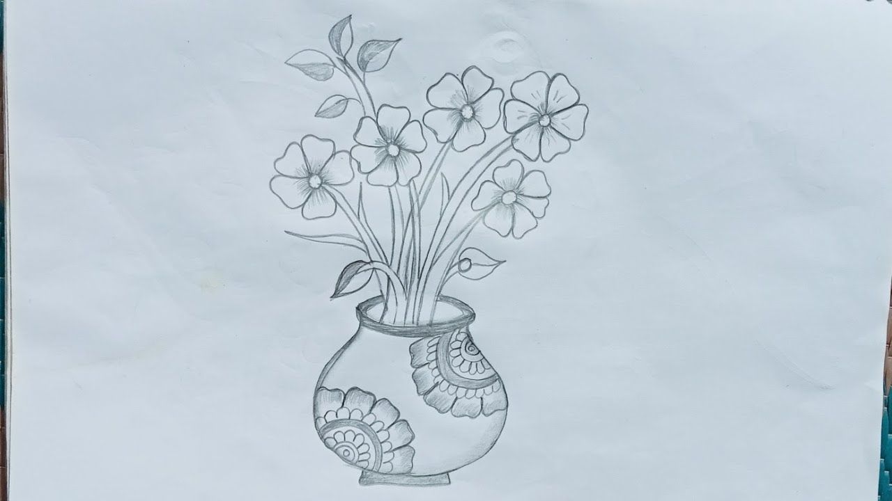 Flower pot drawing easy/flower vase drawing/how to draw a flower pot beautiful flower pot drawing ar