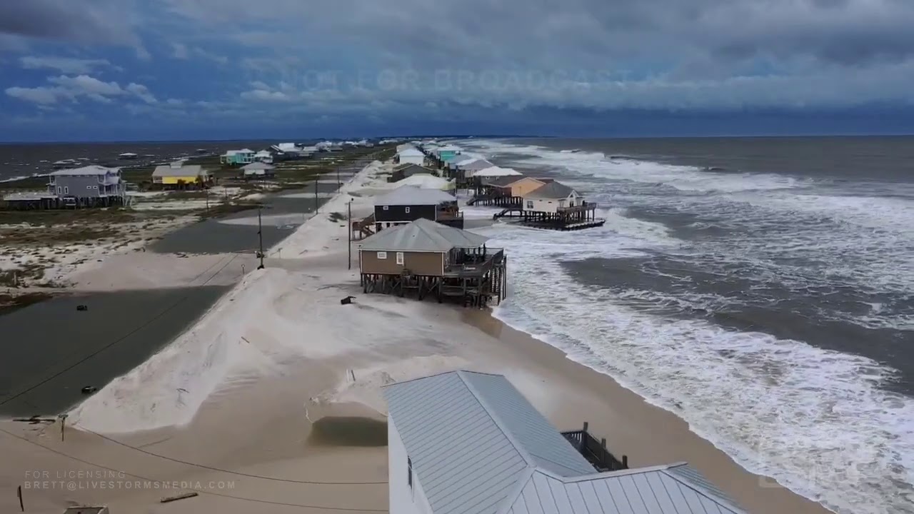 09-14-2020 Dauphin Island, AL - Vehicles Stuck Hurricane Sally Drone