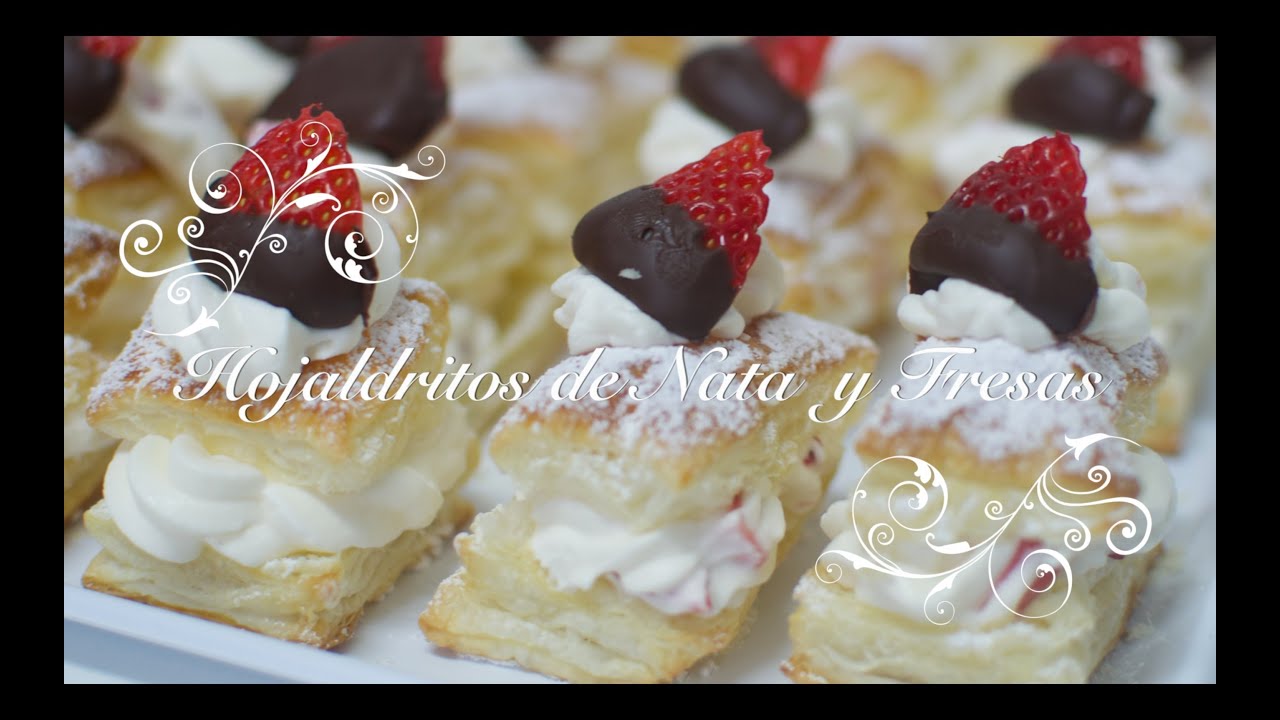 Hojaldres Rellenos de Nata con Fresas | Hojaldres de Nata | Hojaldre Relleno de Nata | San Valentin