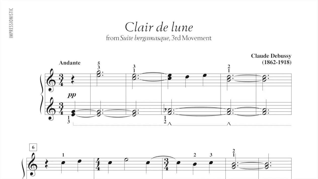 Clair de lune (from Suite bergamasque) - Debussy (page 74, Adult Piano Adventures Classics Book 2)