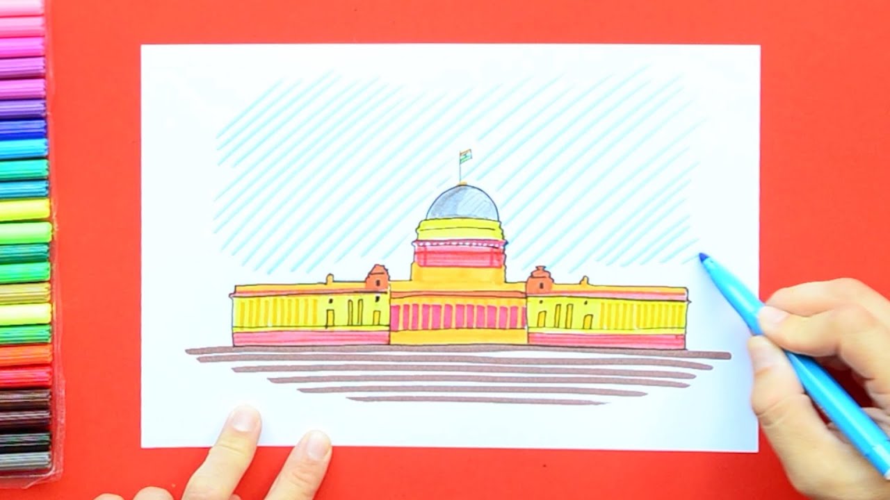 How to draw Rashtrapati Bhavan, New Delhi