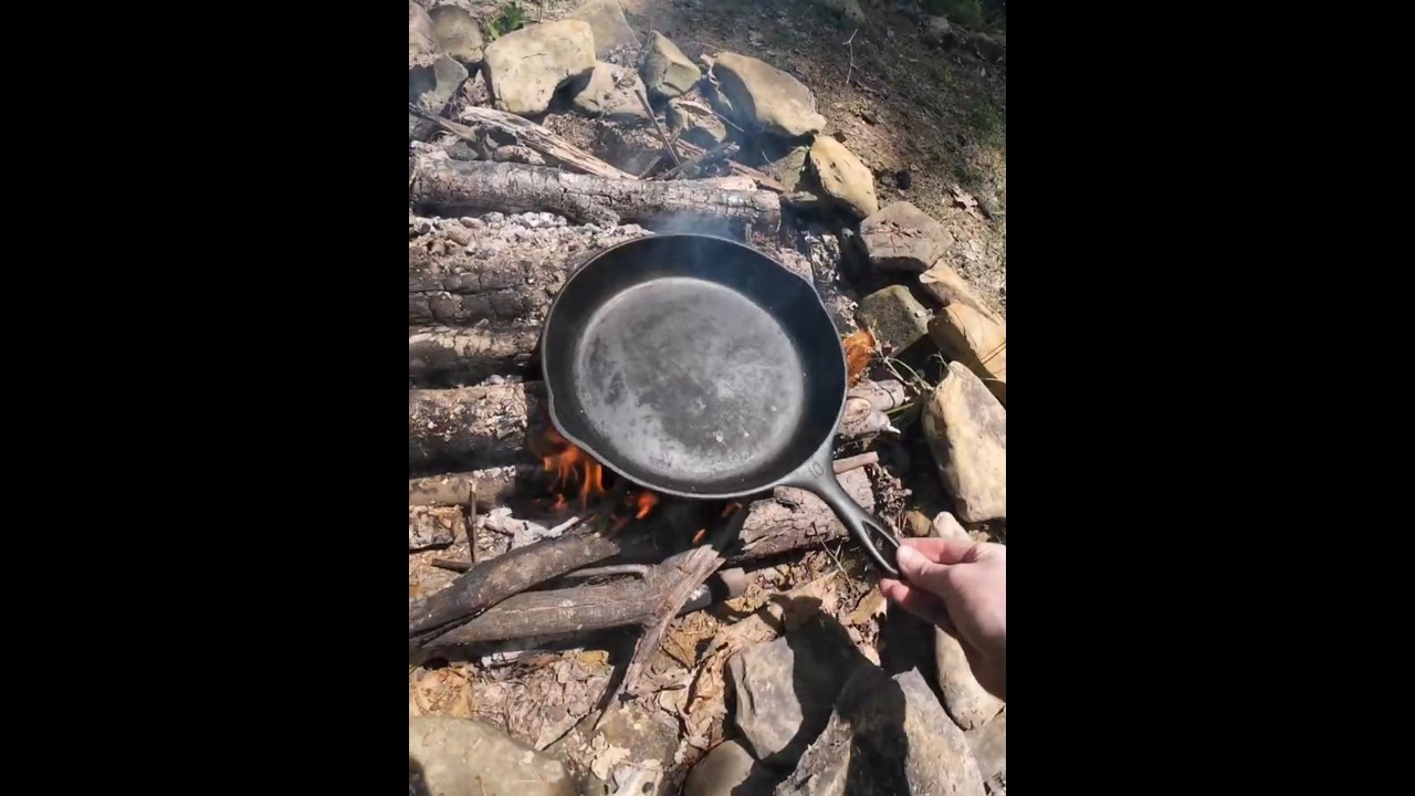 How to Season Cast Iron Pan over a Camp Fire 🔥 #camping