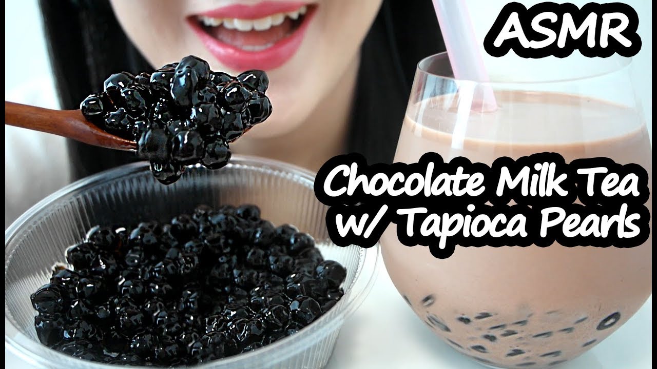 버블티 타피오카펄 리얼사운드 먹방 ASMR Tapioca Pearls (EATING SOUNDS) Chocolate Milk Tea