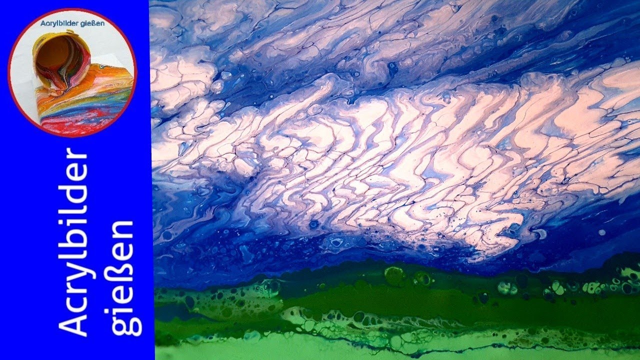 Pouring Acrylic deutsch: Cloud Effect Acrylic Pour Tutorial - Der Wolkeneffekt - English Subtitles