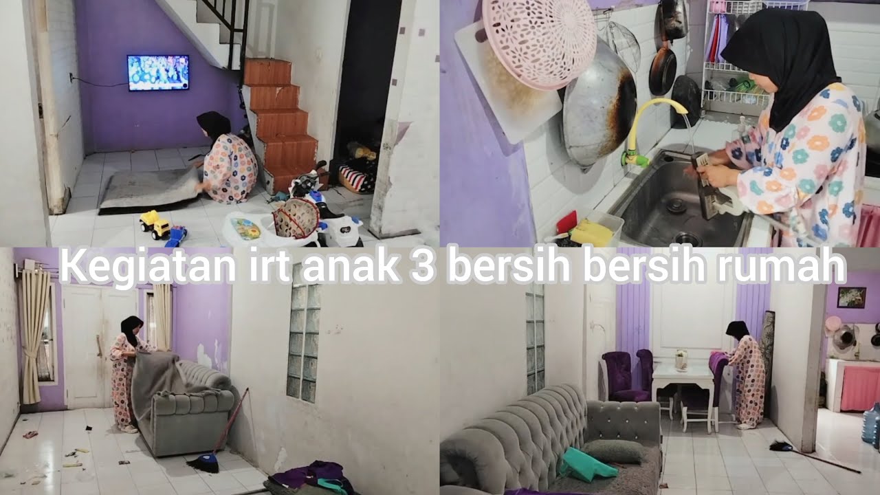 Kegiatan ibu 3 anak bersih-bersih rumah sederhana 5×10 || beberes rumah sore hari