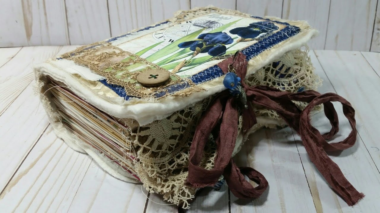 Iris Themed Junk Journal Flip Through; Fabric Softcover Journal  (SOLD)