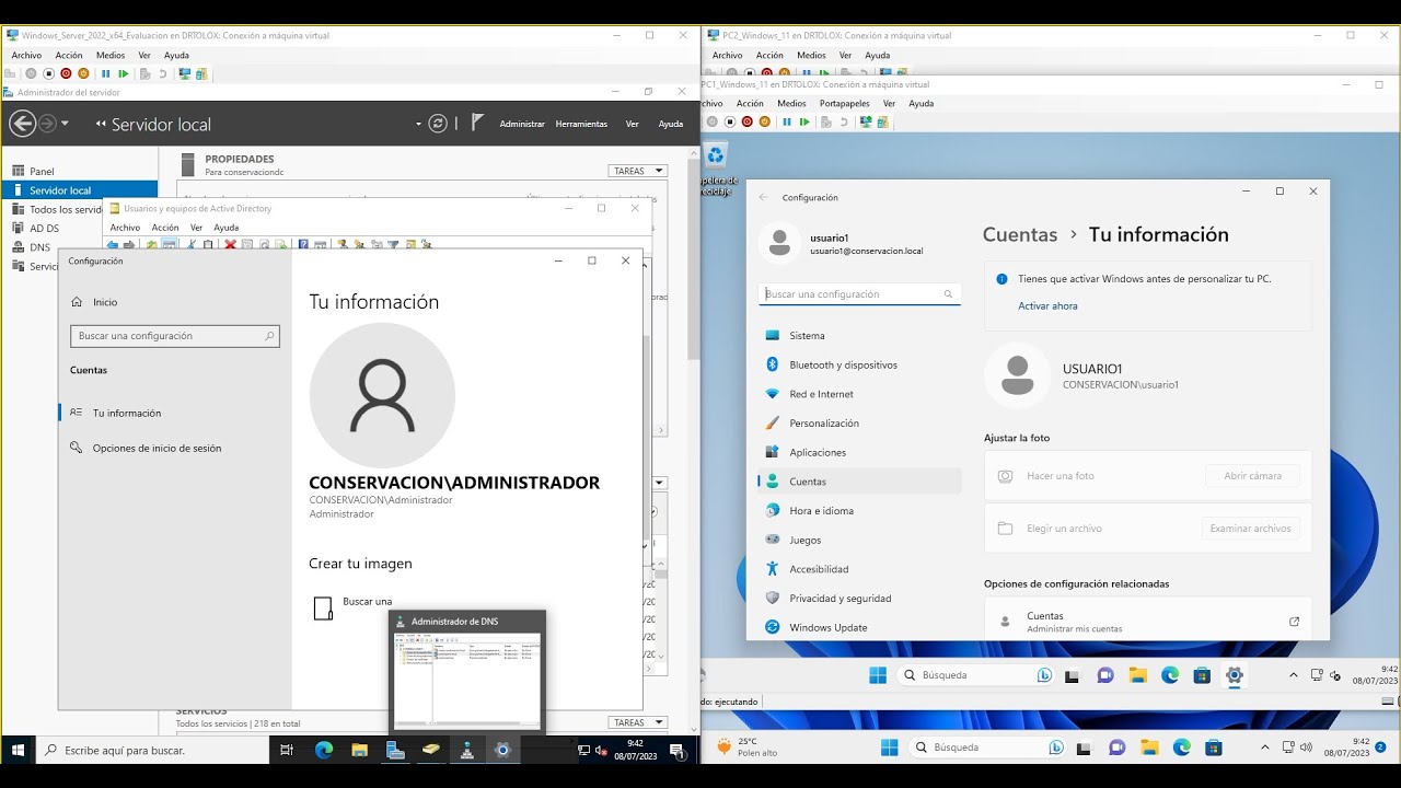 Asociando máquinas Windows 11 a un Controlador de Dominio en Windows Server 2022.