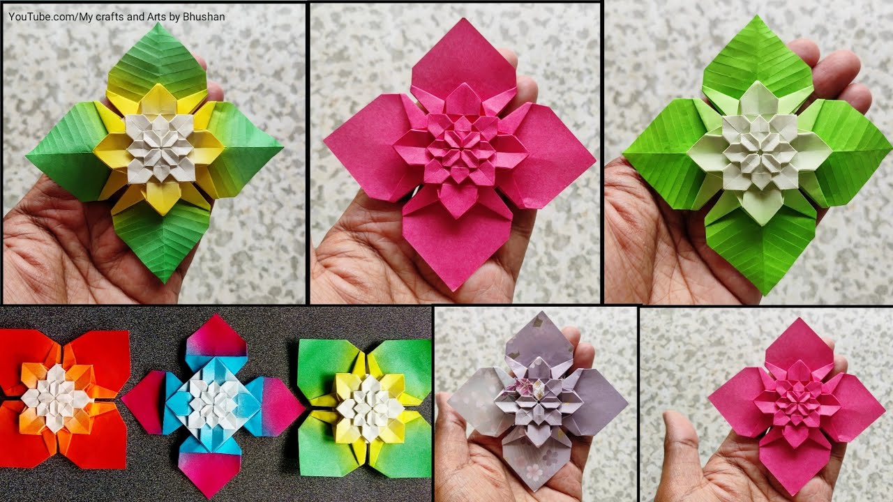Tutorial - Origami Hydrangea with leaves, modified version on Shuzo Fujimoto's Hydrangea