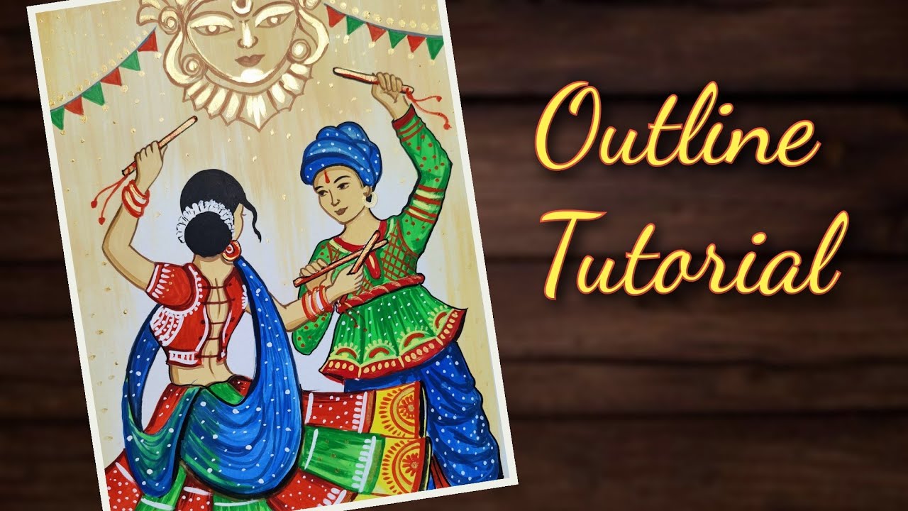 Navratri Special Drawing Very Easy | Garba Dance Drawing Easy | Dandiya Dance Drawing Easy