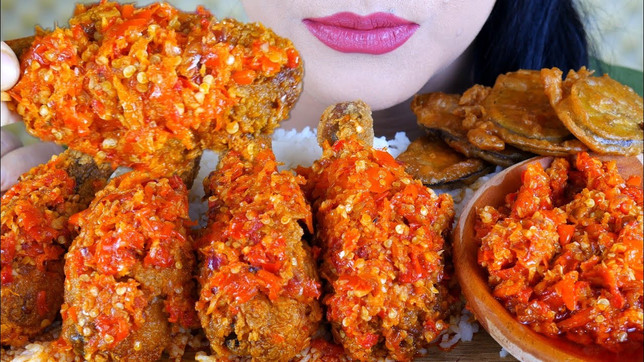 ASMR AYAM GORENG CRISPY, TERONG GORENG,  SAMBEL MERCON | EATING SOUNDS