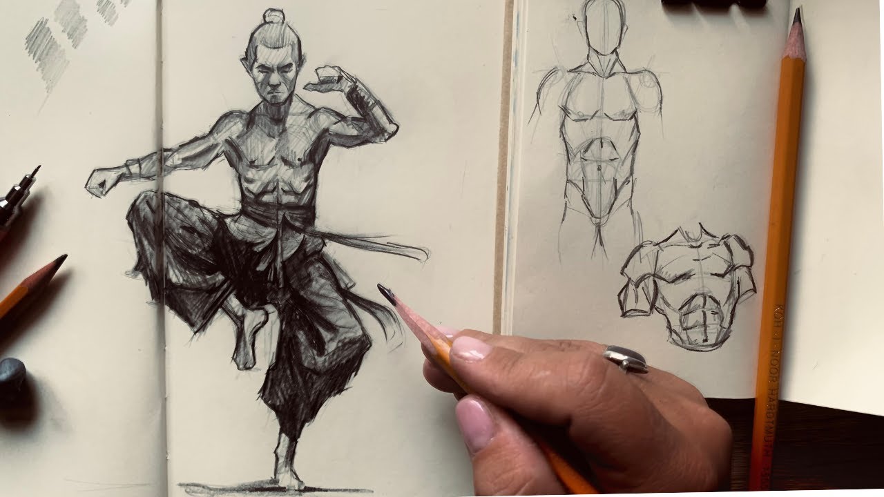 Drawing a Samurai Body with Pencil | Step-by-Step Tutorial 3