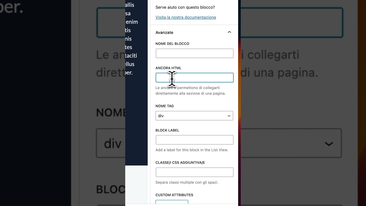 Creare anchor link con l&rsquo;editor a blocchi di WordPress