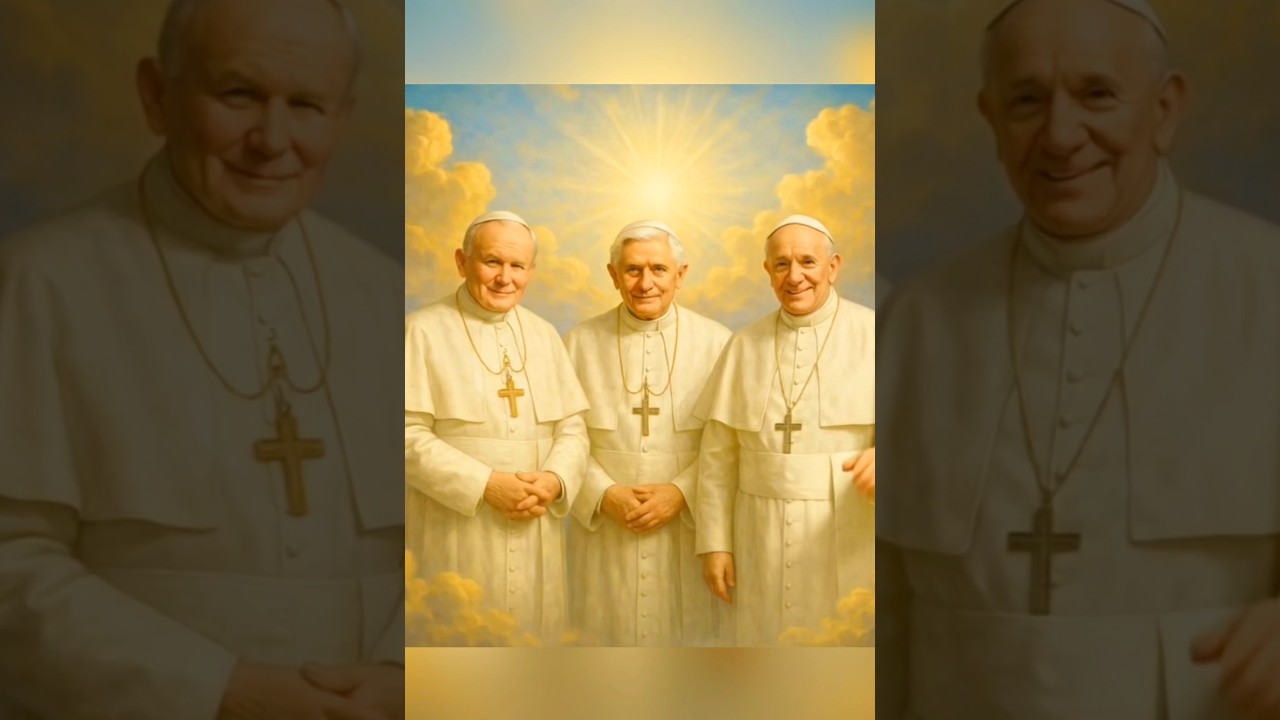 Papa Francisco, Papa Jo&atilde;o Paulo II e Papa Bento XVI. ❤️&zwj;🔥 #TrindadeSanta #Shorts #PopeFrancis #F&eacute;