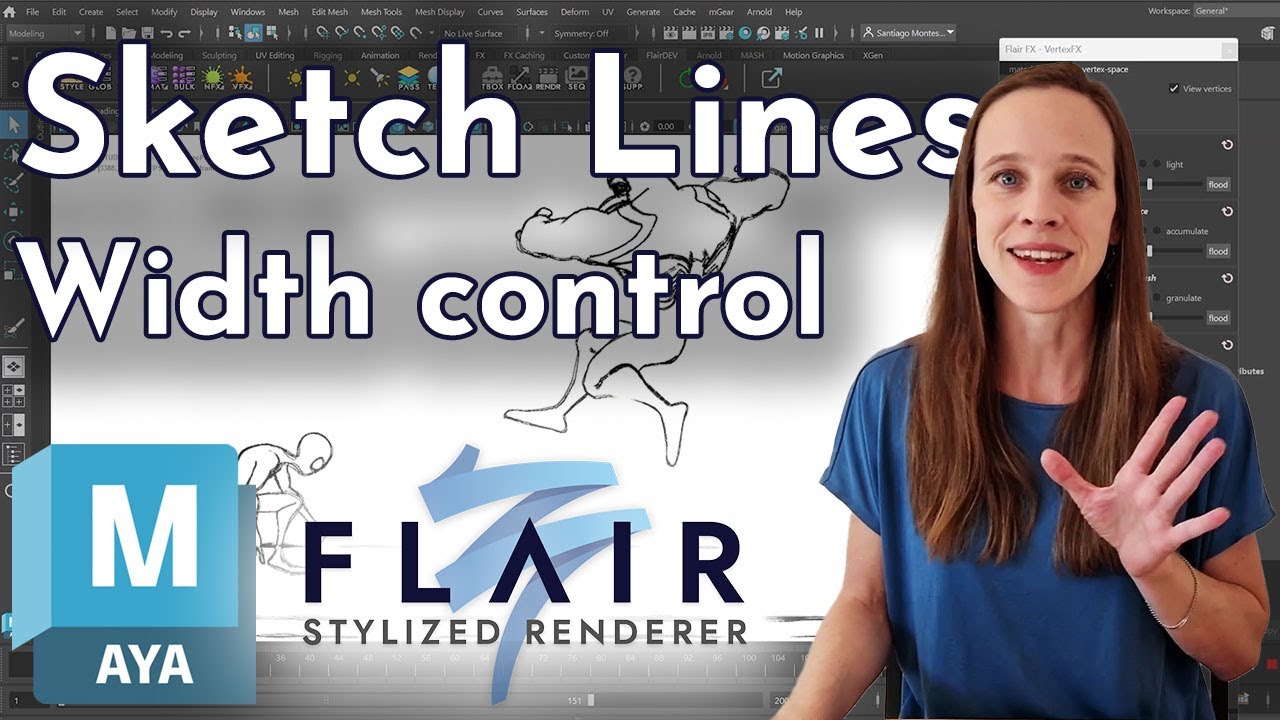 Sketch Lines - Width control in Flair for Maya - Stylized Rendering