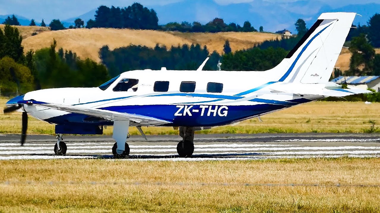 Watch this Piper PA-46-500TP use just about all the runway while Departing from Blenheim Airport
