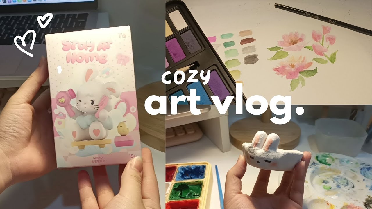 cozy art vlog 🎨🐰 slice of life, clay candle holder, painting, unboxing blind boxes