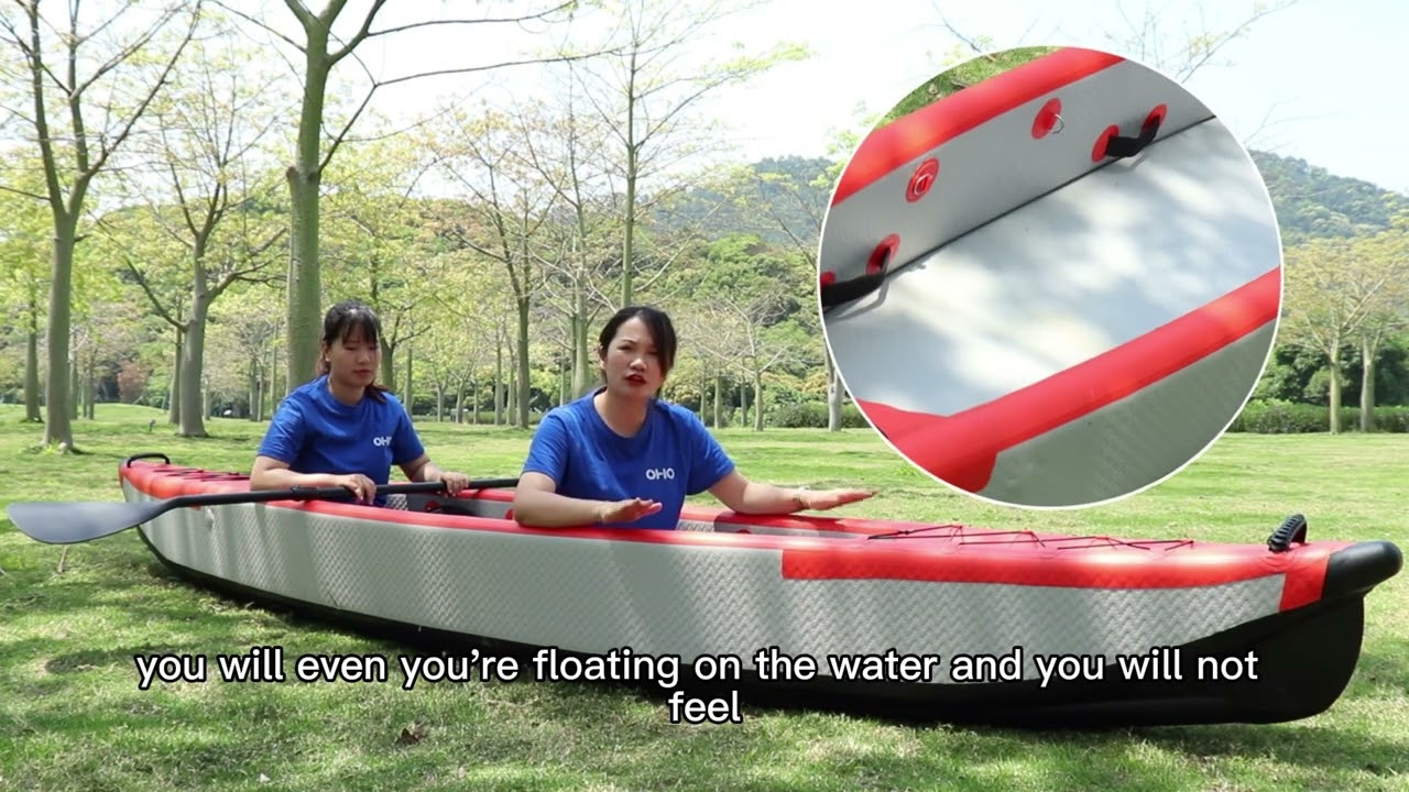 OHO Inflatable DWF Kayak 3m 4m 5m Foldable Drop Stitch Fishing Kaboat For 2 Person With Paddle