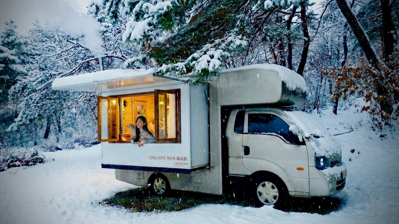 ❄️ Заснеженный берег озера, домик с дровяной печью, ночевка в зимних условиях с собакой в ​​машине.