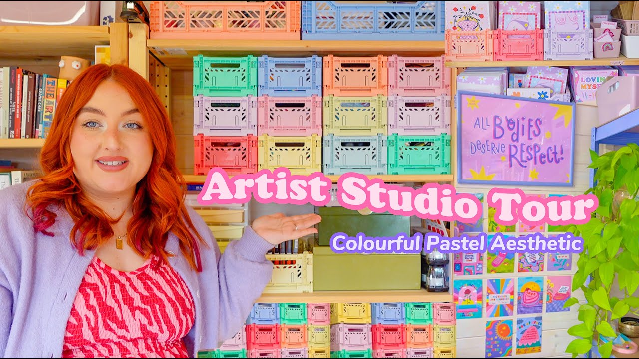 Art Studio Tour🌈 ~Full Time Artist Home Studio🎨~ Pastel Aesthetic, Colourful, Small Business Set Up✨