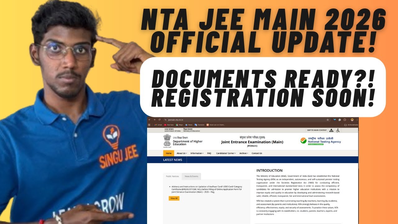 NTA JEE Main 2026 Official Update In Tamil | Documents Upload JEE Main 2026 Registration Starts Soon