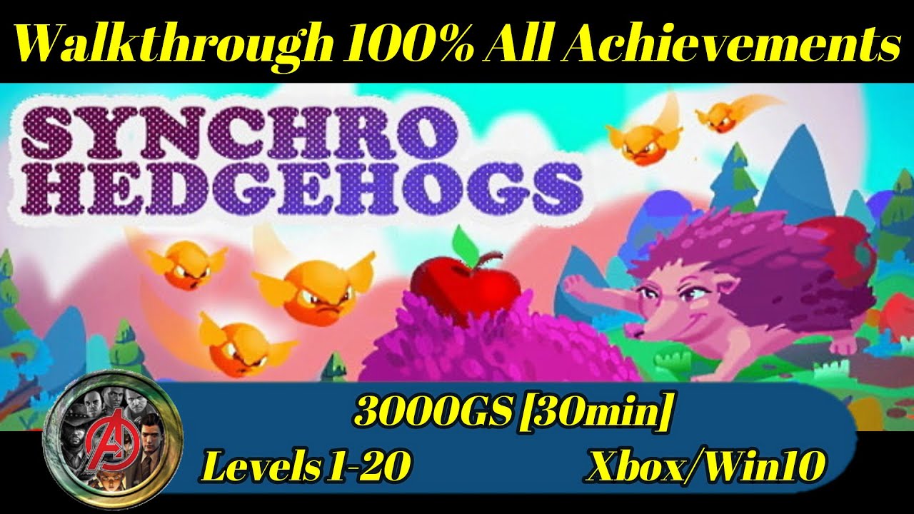 Synchro Hedgehogs - Walkthrough 100% All Achievement 3000GS Levels 1-20 [30min] Xbox/Win10