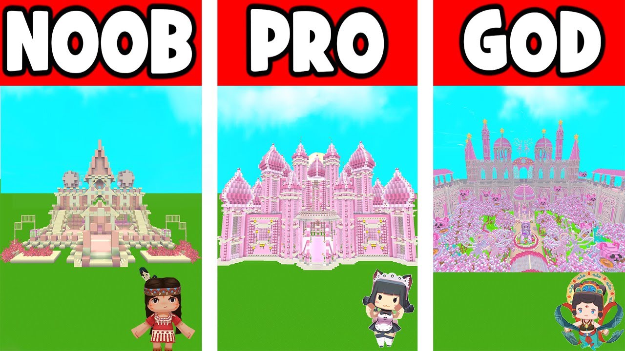 Mini World Pink Castle Beautiful and Noble NOOB VS PRO VS GOD #Animation
