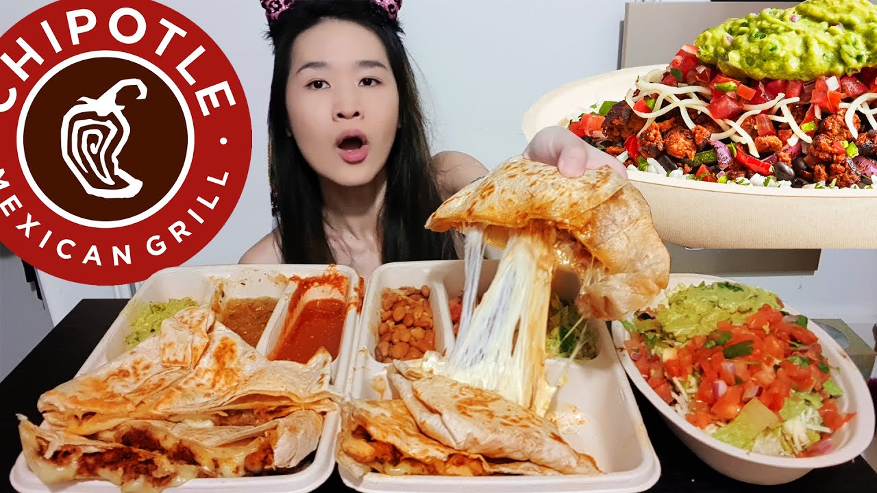 Cheesy! Chipotle NEW Plant-Based Chorizo Quesadilla & Burrito Bowl - Beyond Meat Vegan Mukbang Asmr