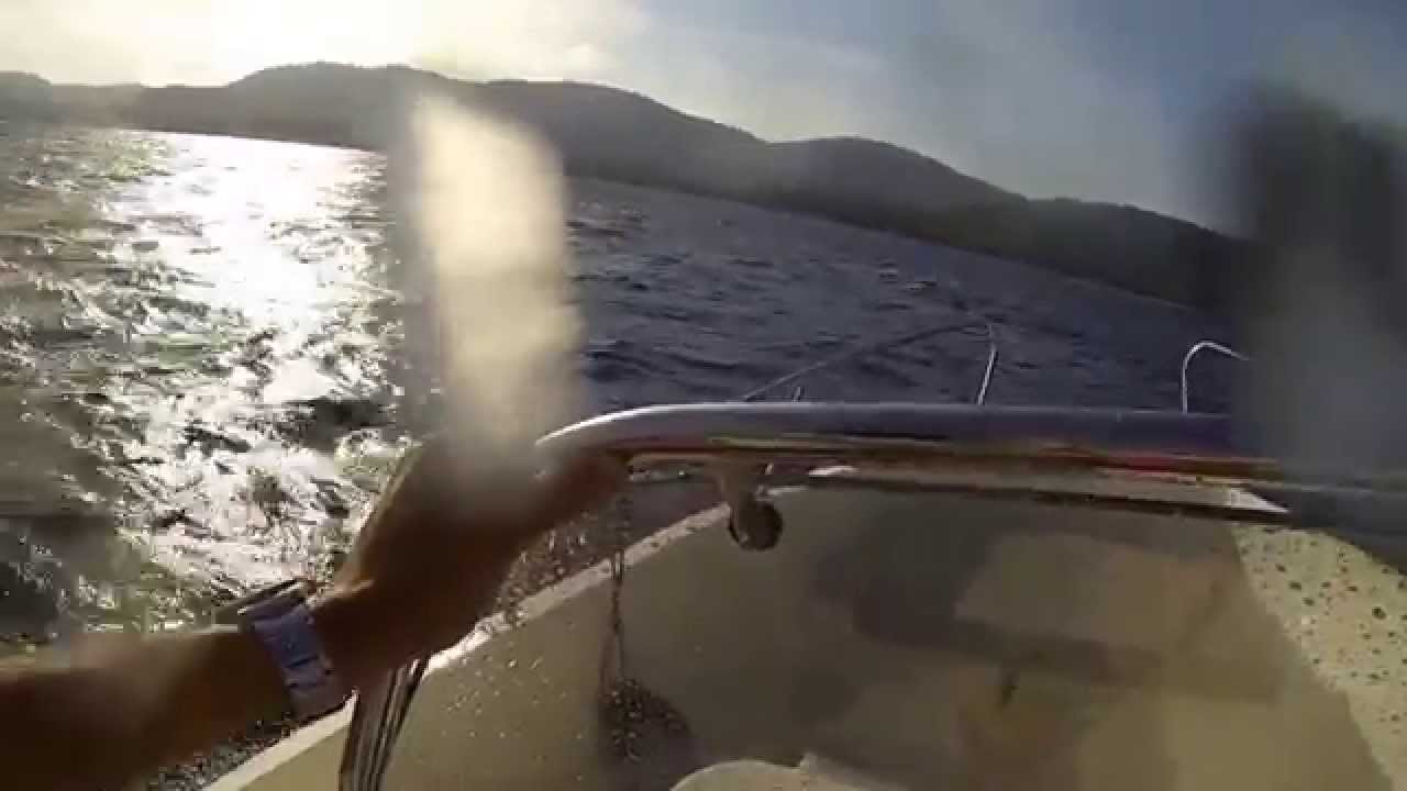 Quicksilver 555 Active Open strong wind and big waves by GoPro storm