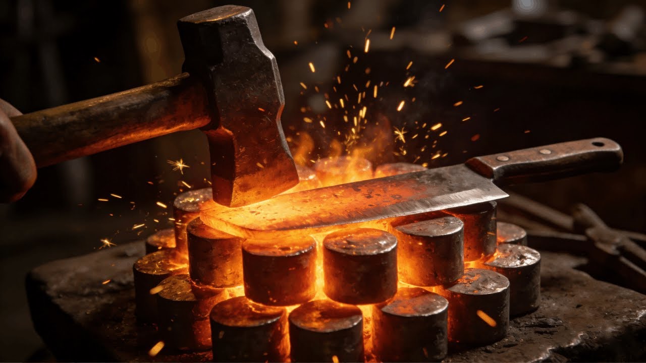 The customer sent over small steel posts, and wants to forge a kitchen knife.