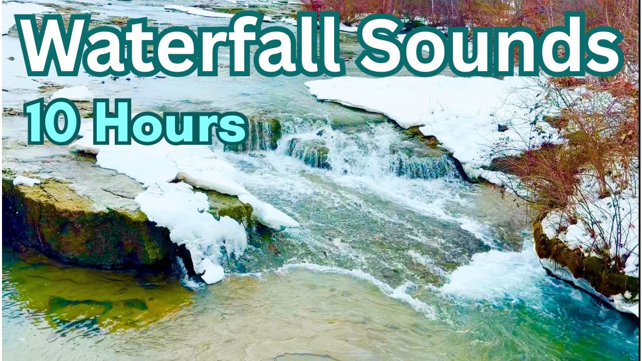 10 Hours Winter Waterfall Sounds ❄️ Snow Falling & Flowing Water for Deep Sleep | No Music