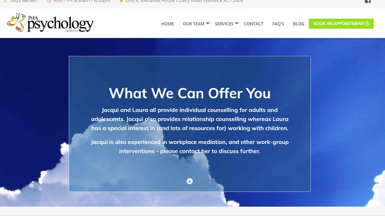 JMA Psychology Canberra - Neondragonfly Web Design Canberra  - Web Design Project