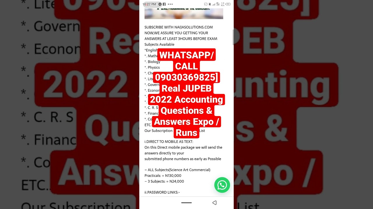 WHATSAPP/CALL 09030369825] Real JUPEB 2022 Accounting Questions & Answers Expo /Runs