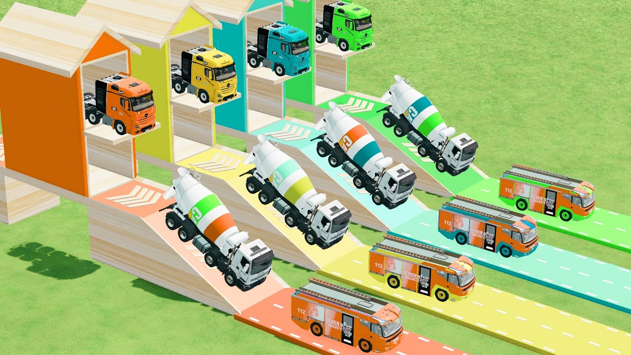 Garage with Colors - ALL MIXER TRUCK WITH DOUBLE FLATBED TRAILER TRUCK VOLVO, TRUCK TERPEDO