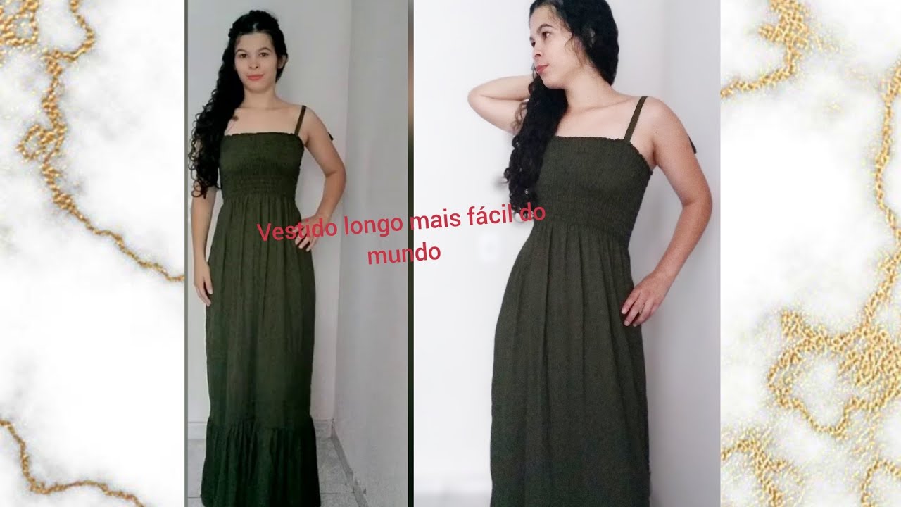 DY- costure Vestido Lastex longo com  babado na barra - sem molde