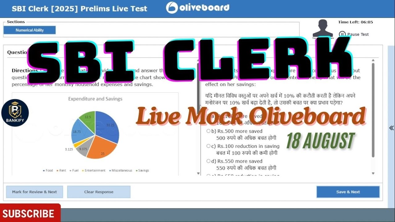 🎯SBI Clerk Live Mock Test | Oliveboard: 18 August🚀| Tough Level🥵 | BANKIFY #sbiclerk #ibps #banking