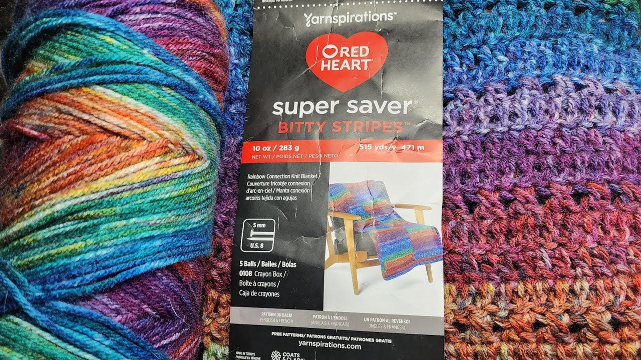 Yarn Review Red Heart Bitty Stripes. long and short swatch and wash test.