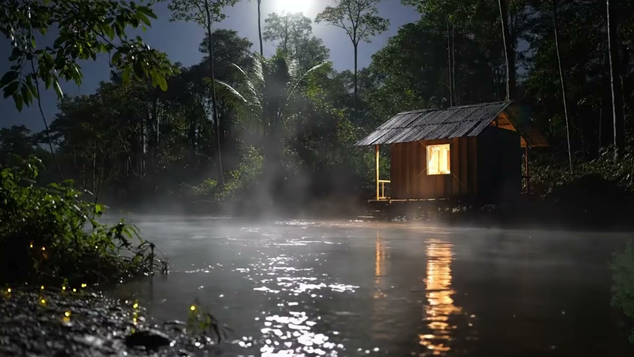 Deep Sleep Tonight 🌙 River Sounds & Gentle Piano in a Quiet Forest Cabin