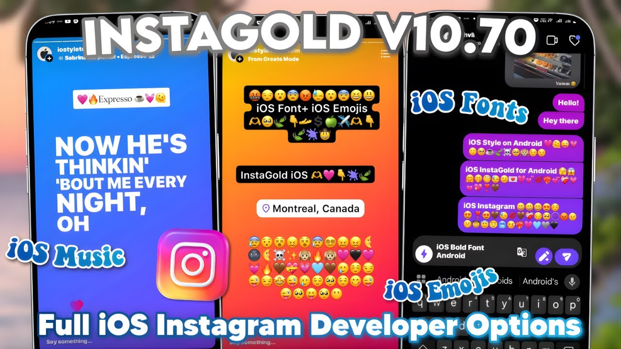 InstaGold v10.70 Full Updated iOS Instagram | iOS Bold Font + iOS 26 Emojis, iOS Style Music Lyrics