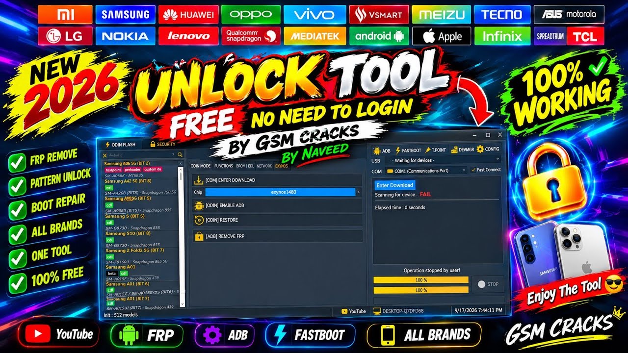 FREE UNLOCK TOOL 2026! 🔓 No Login Required | All Models FRP & Password Unlock (100% Working)