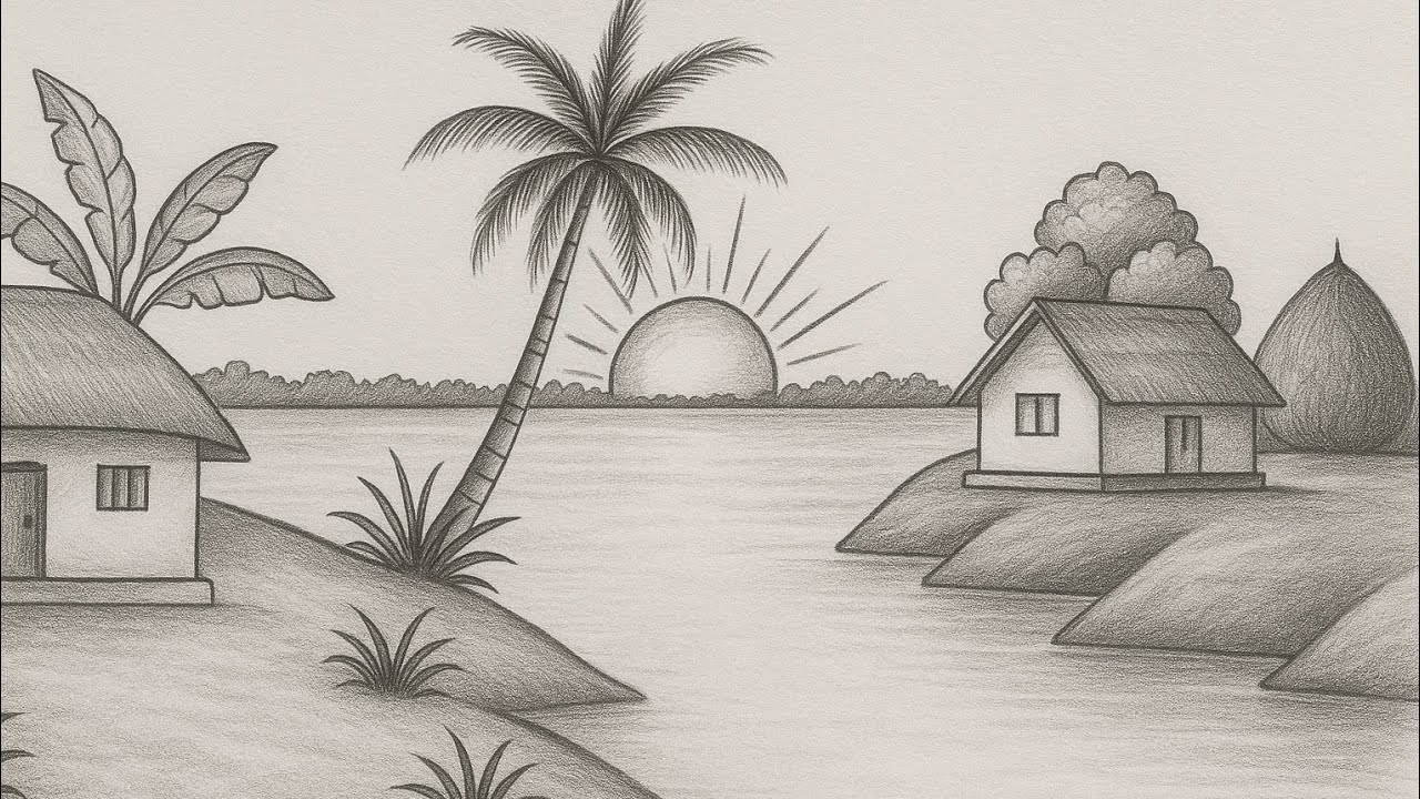 How to draw village scenery drawing with step by step (very easy) #art#drawing