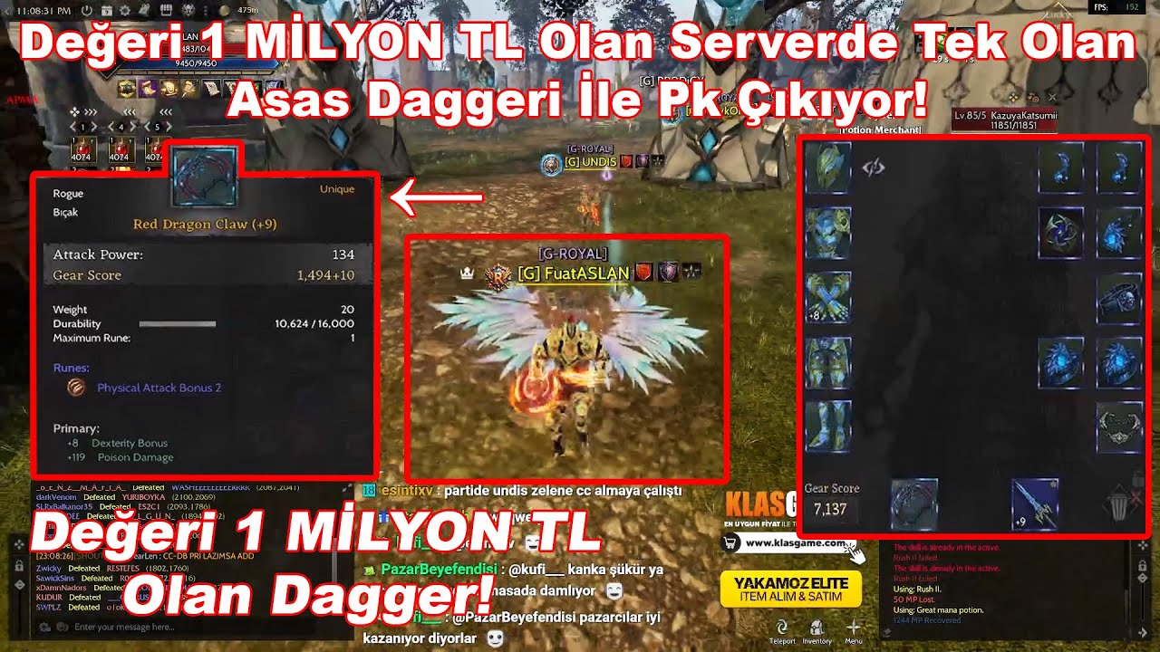 Fuat ASLAN - Değeri 1 MİLYON TL Olan Serverde Tek Olan Asas Daggeri İle Pk Çıkıyor! | Rise Online
