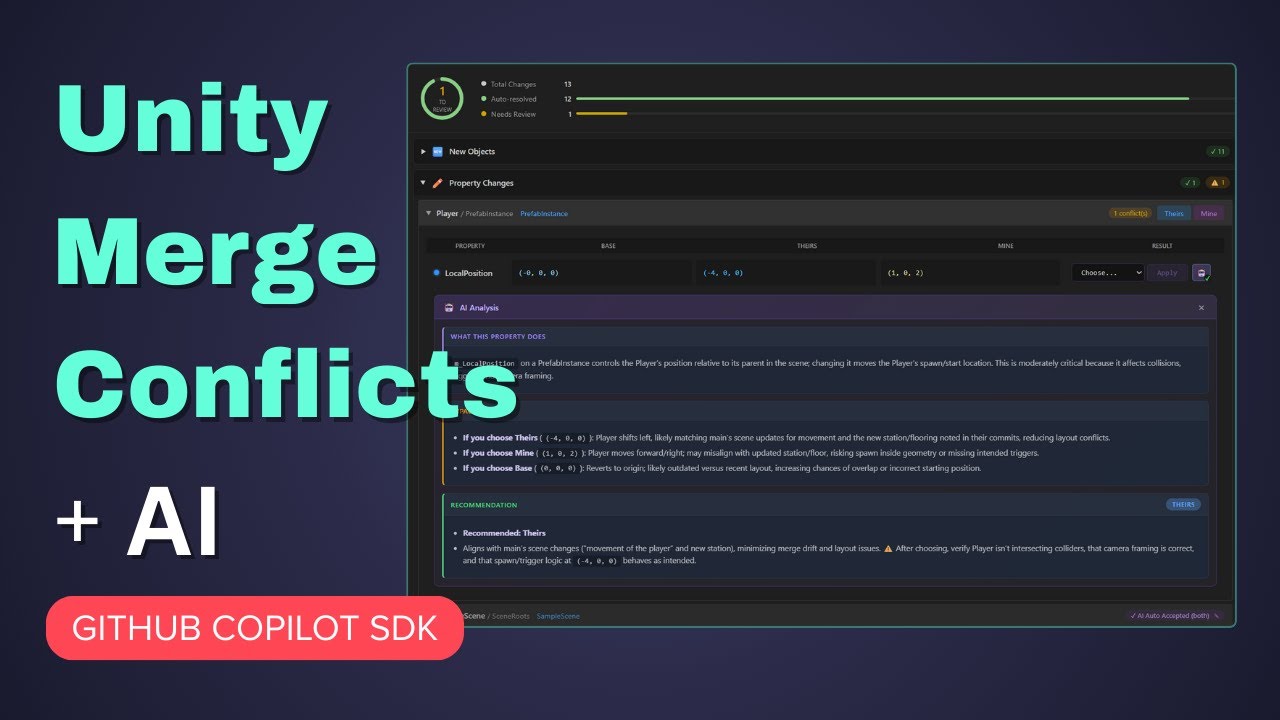 GitHub Copilot SDK Demo: Resolving Unity Merge Conflicts with AI