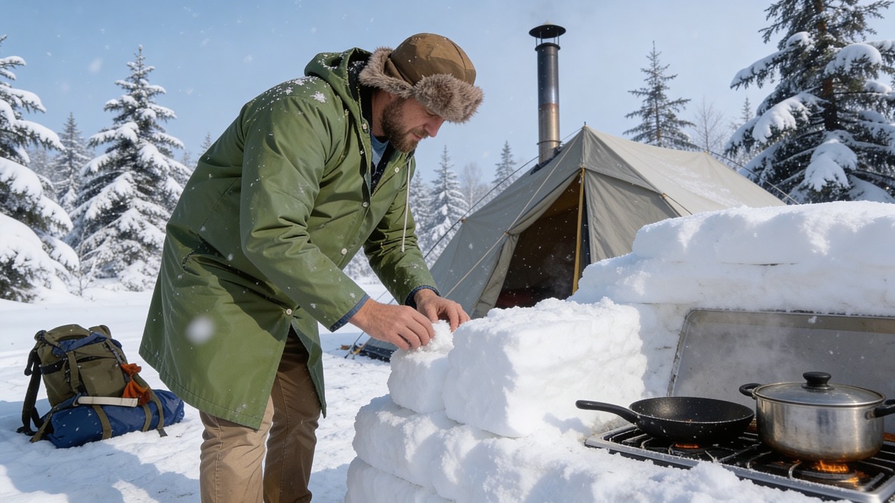 I Built a Snow Kitchen and Cooked in the Forest