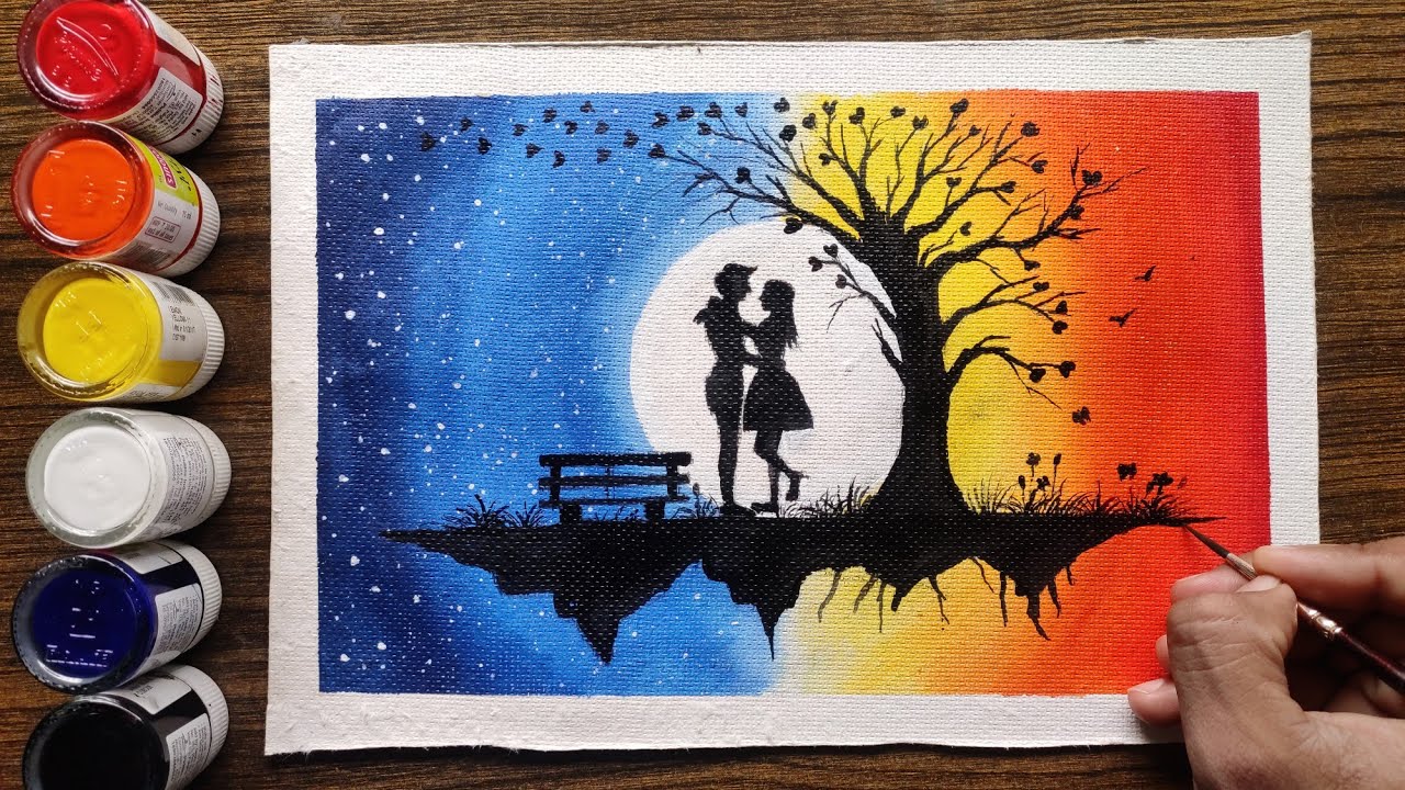 Step by step Romantic Couple Painting for beginners!
