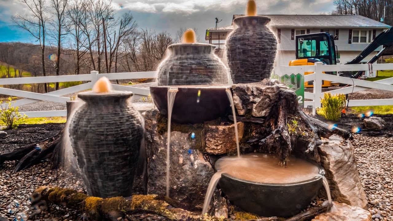 Custom Stacked Slate Urn & Bowls Fountain at Entrance - THIS is how we built it.