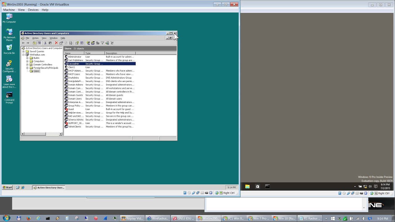 GNS3 v1.3.x VirtualBox PC and Windows Server 2003 with AD, RADIUS, DHCP and DNS Configuration