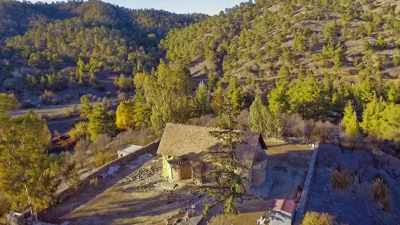 Panagia tis Asinou Church or Panagia Phorviotissa, Nikitari (Cyprus Aerial Video)