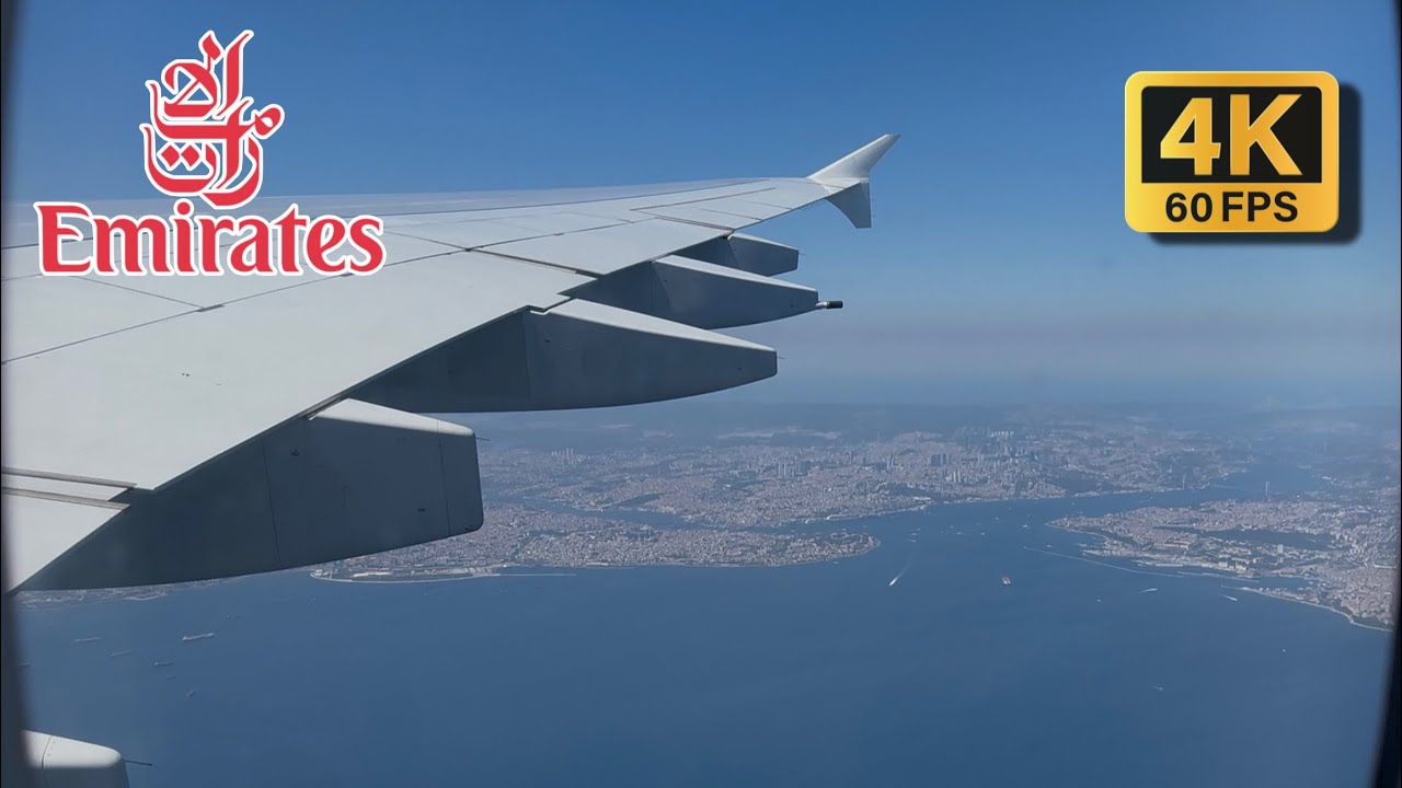 Emirates A380-800 flyover beautiful Bosphorus and landed in Istanbul International 
