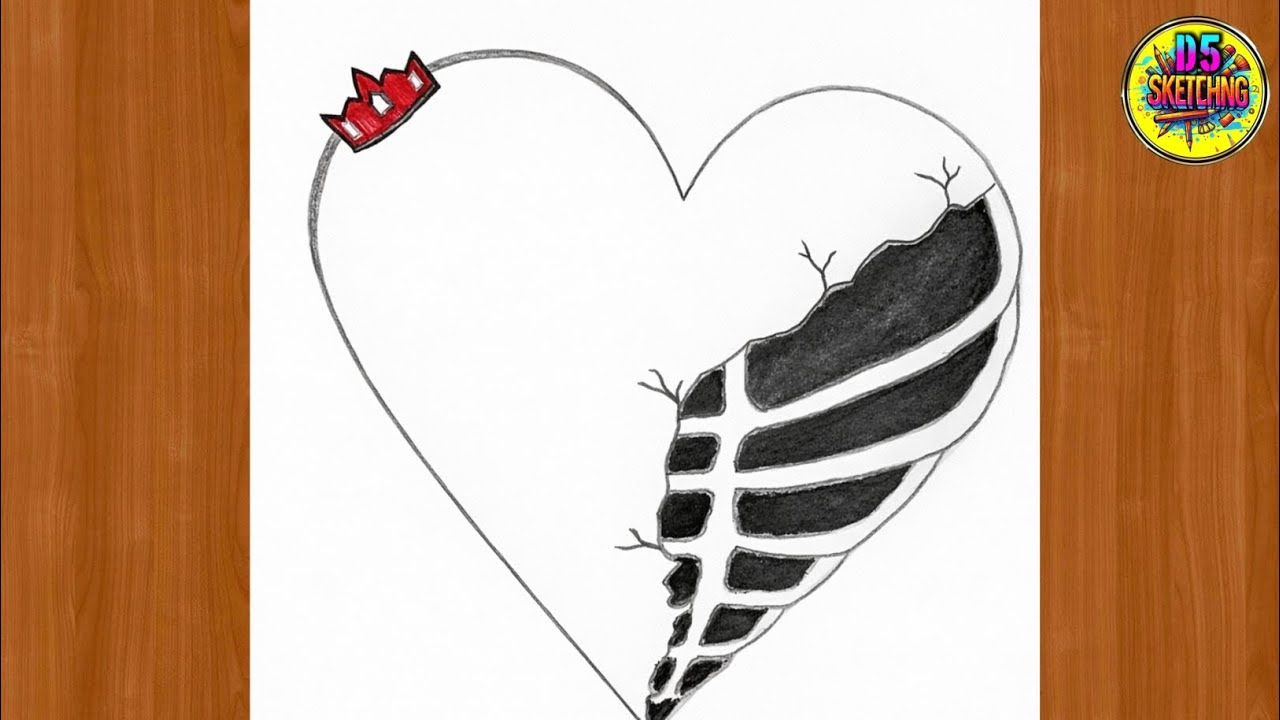 How to Draw a Broken Heart with Crown | Dark Aesthetic Pencil Art.